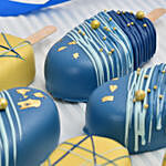 6قطع كيك بوبسيكل بالشوكولاته بتصميم مميز أصفر وأزرق