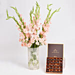 Galdiolus Flowers Arrangement and Belgian Chocolate
