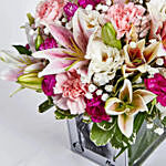 Personalised vase with flower arrangement