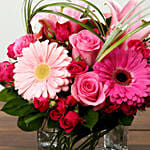 Roses and Gerbera Arrangement in Glass Vase