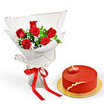 Valentine 6 Roses Bouquet With Cake