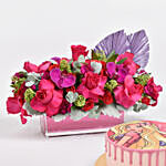 Beauty of Pink Flowers vase With Cake
