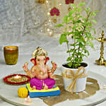 Ganesha Idol and Tulsi plant