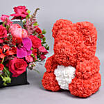 Love Flowers Box And Teddy