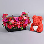 Love Flowers Box And Teddy