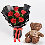 Bunch of Beautiful 6 Red Rose with Teddy
