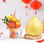 Happy Mid Autumn Flower in a Mug with Pomelo Fruit