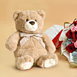 Red and Pink Roses Beauty Bouquet and Teddy