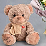 Mesmerising Flowers and Chocolates Bouquet with Teddy bear