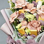 Mesmerising Flowers and Chocolates Bouquet with Teddy bear