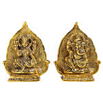 Metal Laxmi Ganesha Idol with Leaf Backdrop