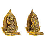 Metal Laxmi Ganesha Idol with Leaf Backdrop