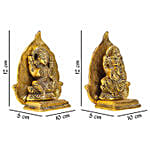 Metal Laxmi Ganesha Idol with Leaf Backdrop