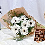 White Spider Gerbera Bouquet with Premium Chocolate