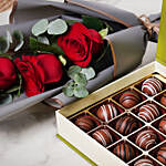 Chocolate Truffles and Bunch of 3 Red Roses