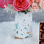 Roses In Premium Vase with Belgian Chocolates