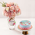 January Birthday Wish Flowers Vase And Cake