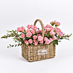 Pink Spray Roses in Small Basket