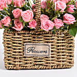 Pink Spray Roses in Small Basket