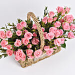 Pink Spray Roses in Small Basket