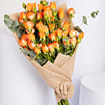 بوكيه ورد بيبي روز لون برتقالي في غلاف بيج - هدية منعشة