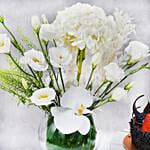 White Beauty Flowers with Chocolate Fudge Cake