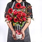 Gerbera and Roses in Long Vase