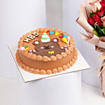 Roses Bouquet with Teddy Birthday Chocolate Cake