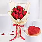 Love Expression 9 Roses Bouquet With Heart Shape Cake