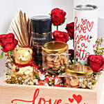 بوكس هدايا الحب - شوكولاتة وقارورة ماء وقهوة دافيدوف
