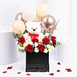 Teddy Balloon and Flower Box with Chocolates