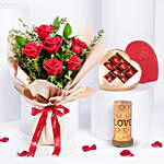 Love Expression Valentine 6 Roses With Chocolate And Mug