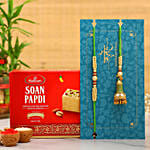 Ethnic Green Pearl And Lumba Rakhi Set With Soan Papdi