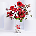 Gerbera and Roses in Long Vase