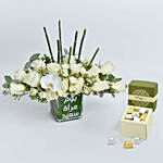 Happy Womens Day White Roses With Chocolates