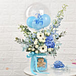 It's a Boy Balloon and Flowers Vase