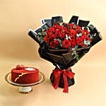 Joyful Red Bouquet With Cake