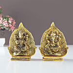 Metal Laxmi Ganesha Idol with Leaf Backdrop