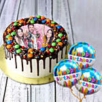 MNM Chocolate Birthday Photo Cake With Balloons