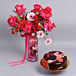 Personalised Vase Birthday Flowers and Cake