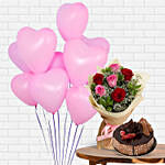 Pink Balloons With Flowers and cake