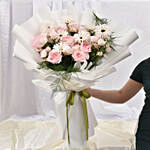 Pink Ohara Roses and White Spider Gerberas Bouquet