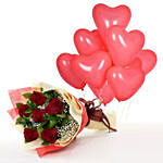 Red Heart Shape Balloons With Flowers