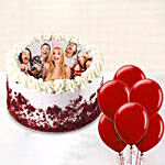 Red Velvet Photo Cake For Birthday With Helium Balloons