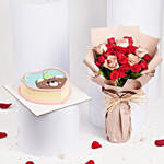 Roses Bouquet with Teddy Celebration Cake
