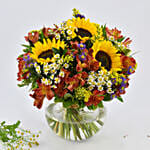 Sunflower and Peruvian Lilies arrangement