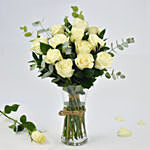 Vase Of Elegant 18 White Roses