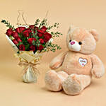 20 Red Roses Mesmerizing Bouquet With Teddy