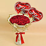 50 Valentine Roses Bouquet And Balloons