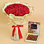 50 Valentines Roses Bouquet With Chocolate